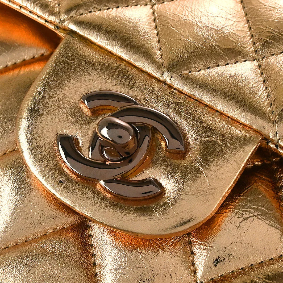Chanel 2008-2009 Gold Lambskin Medium Classic Double Flap Shoulder Bag