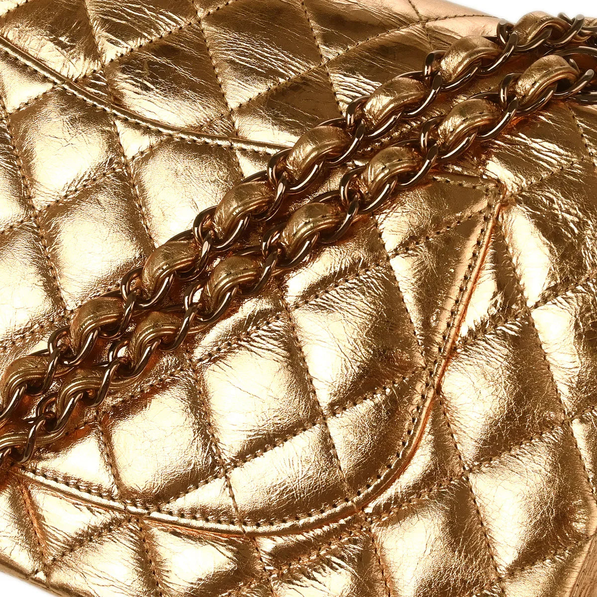 Chanel 2008-2009 Gold Lambskin Medium Classic Double Flap Shoulder Bag
