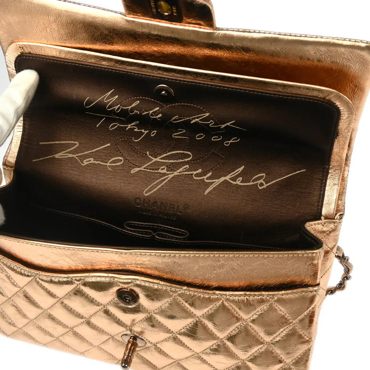 Chanel 2008-2009 Gold Lambskin Medium Classic Double Flap Shoulder Bag