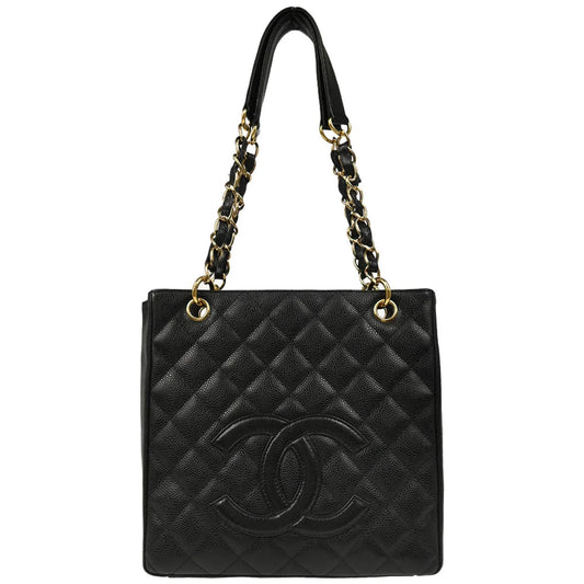 Chanel 2003-2004 Black Caviar Petite Shopping Tote PST Chain Handbag
