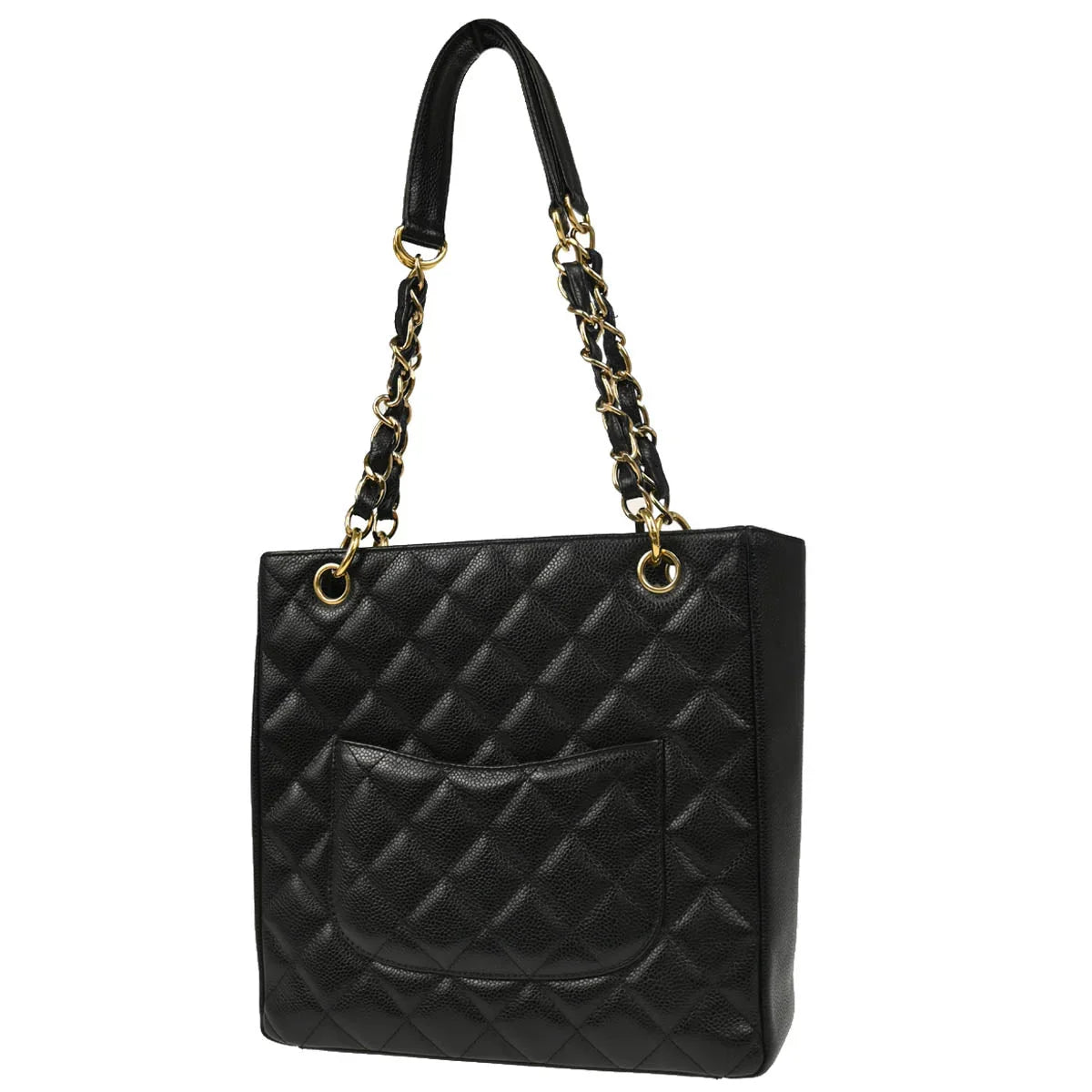 Chanel 2003-2004 Black Caviar Petite Shopping Tote PST Chain Handbag