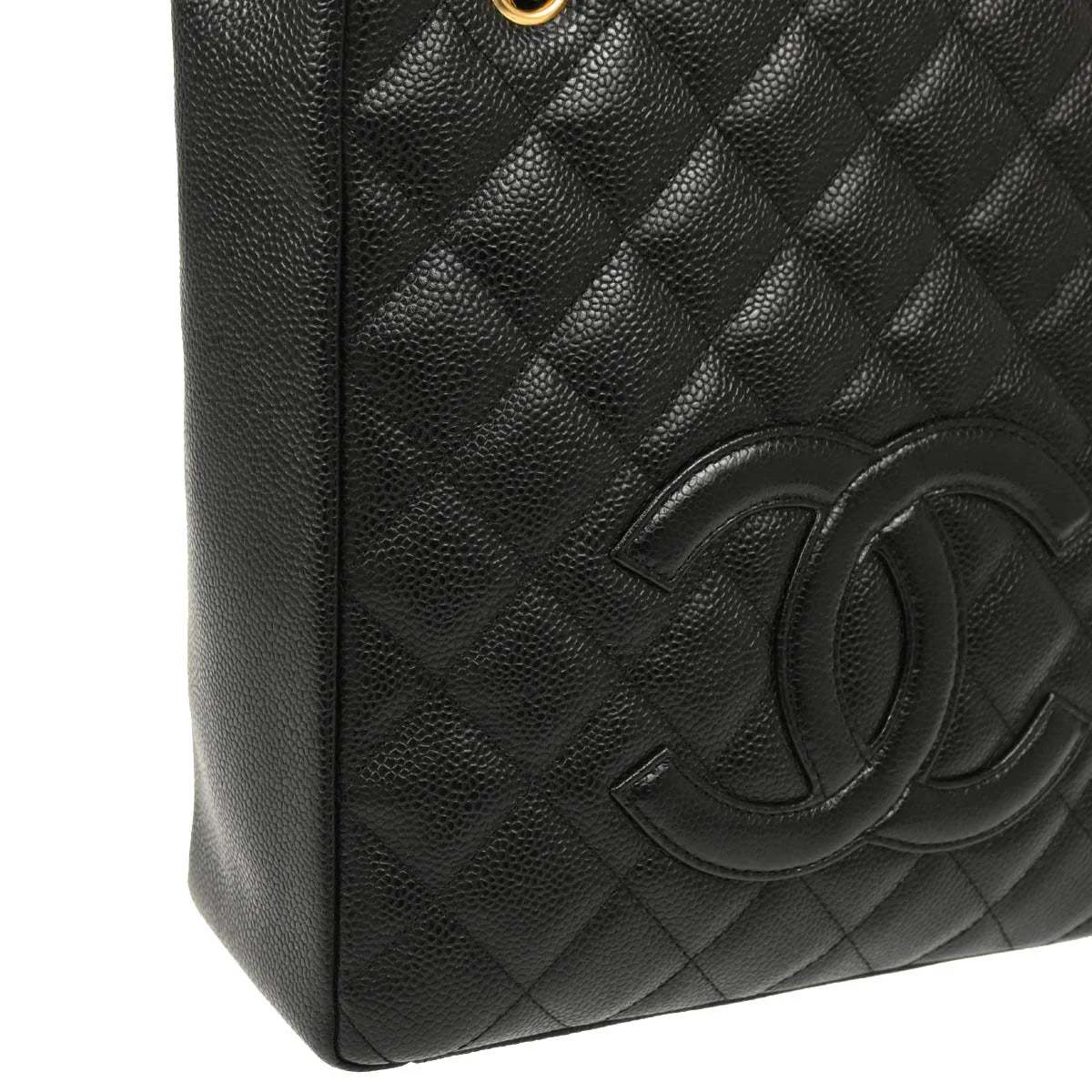 Chanel 2003-2004 Black Caviar Petite Shopping Tote PST Chain Handbag