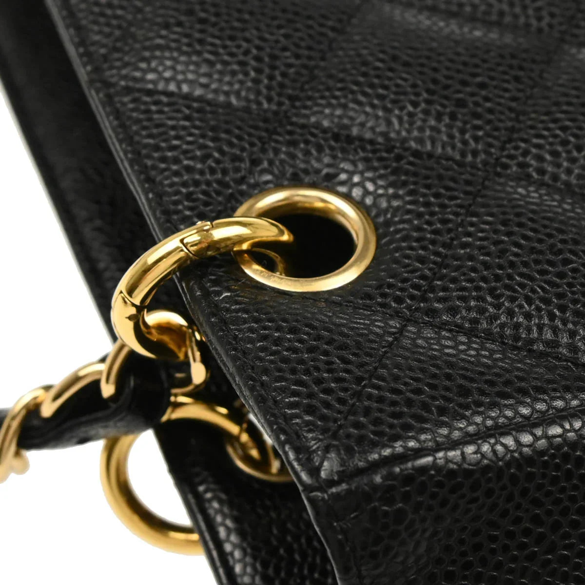 Chanel 2003-2004 Black Caviar Petite Shopping Tote PST Chain Handbag