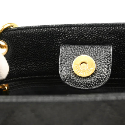 Chanel 2003-2004 Black Caviar Petite Shopping Tote PST Chain Handbag