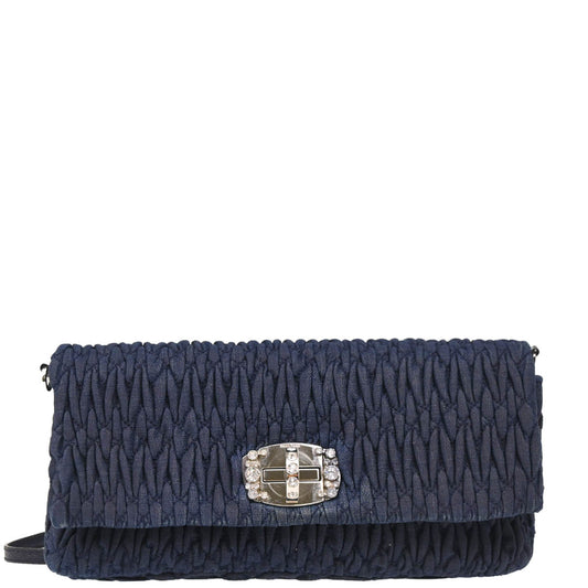 Miu Miu Navy Denim Matelasse Shoulder Bag