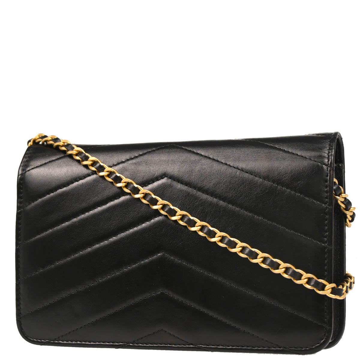 Check Chanel 2018-2019 Black Lambskin Chevron Medal Flap WOC Shoulder Wallet Bag