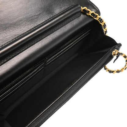 Check Chanel 2018-2019 Black Lambskin Chevron Medal Flap WOC Shoulder Wallet Bag
