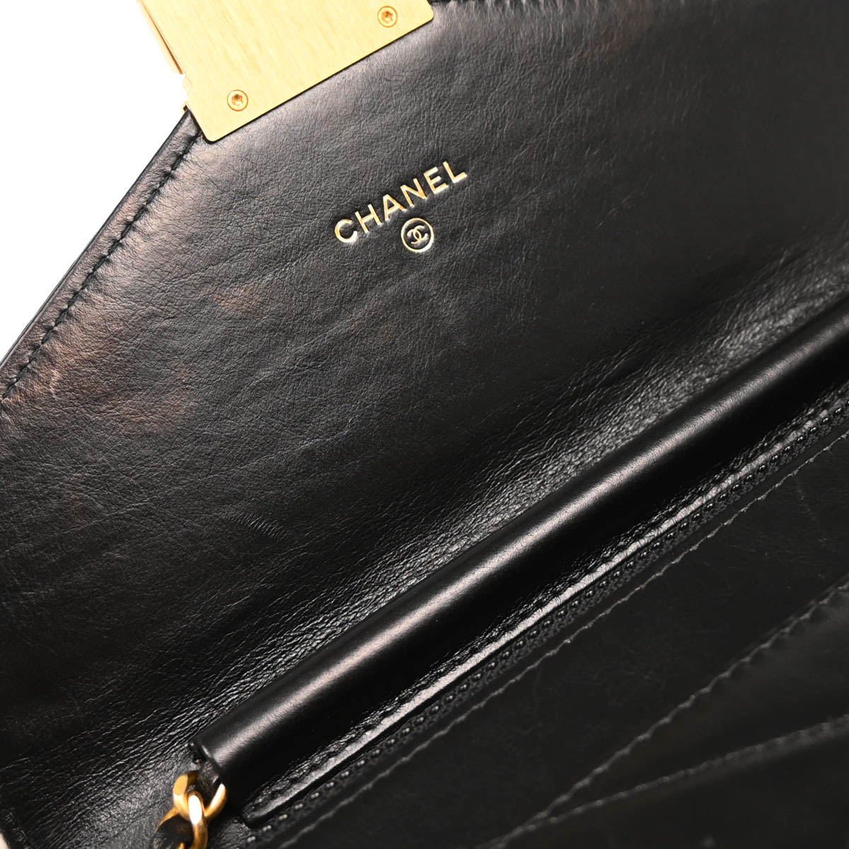 Check Chanel 2018-2019 Black Lambskin Chevron Medal Flap WOC Shoulder Wallet Bag