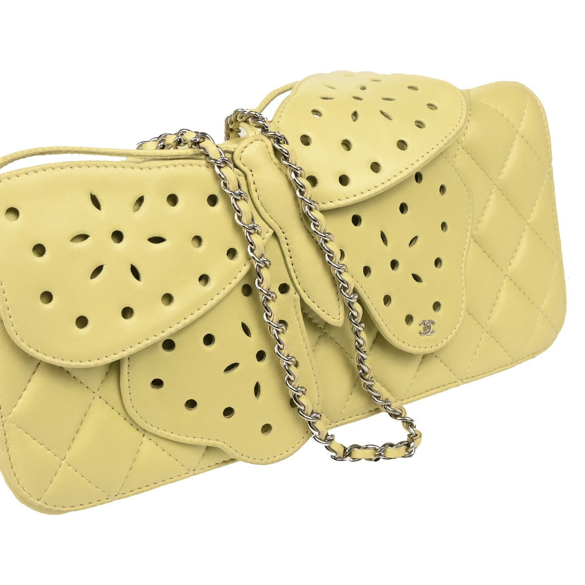 Chanel 2010-2011 Lime Green Lambskin Butterfly Shoulder Bag