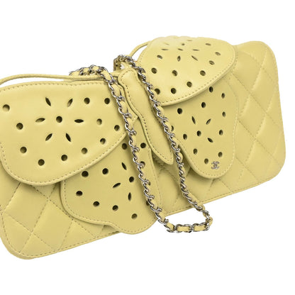 Chanel 2010-2011 Lime Green Lambskin Butterfly Shoulder Bag