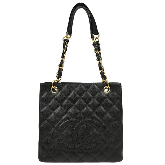 Chanel 2005-2006 Black Caviar Petite Shopping Tote PST Chain Handbag