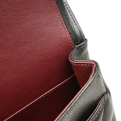 Chanel 2017-2018 Black Caviar Chevron Medium Classic Double Flap Shoulder Bag