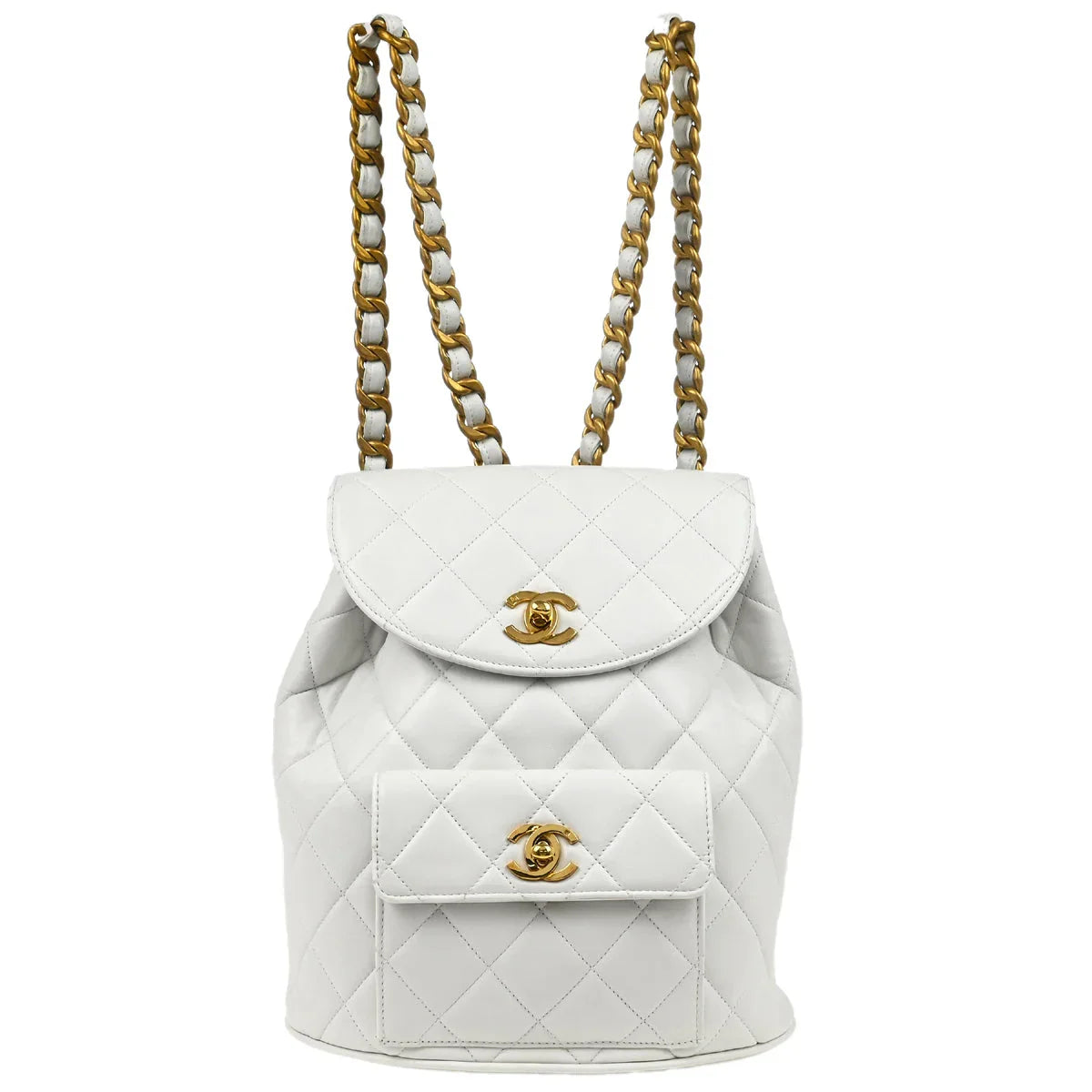 Chanel 1991-1994 White Lambskin Large Duma Backpack
