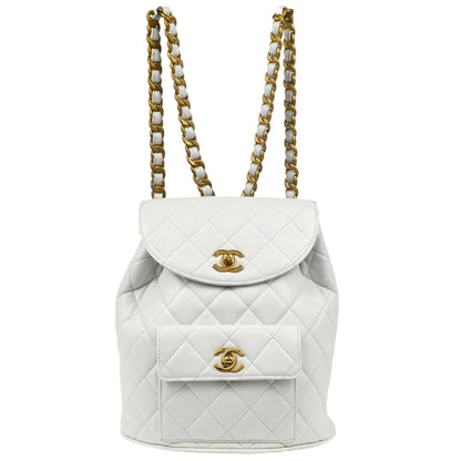 Chanel 1991-1994 White Lambskin Large Duma Backpack