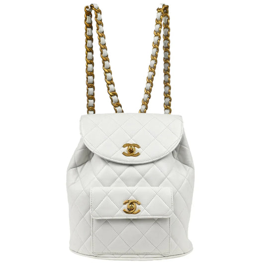 Chanel 1991-1994 White Lambskin Large Duma Backpack