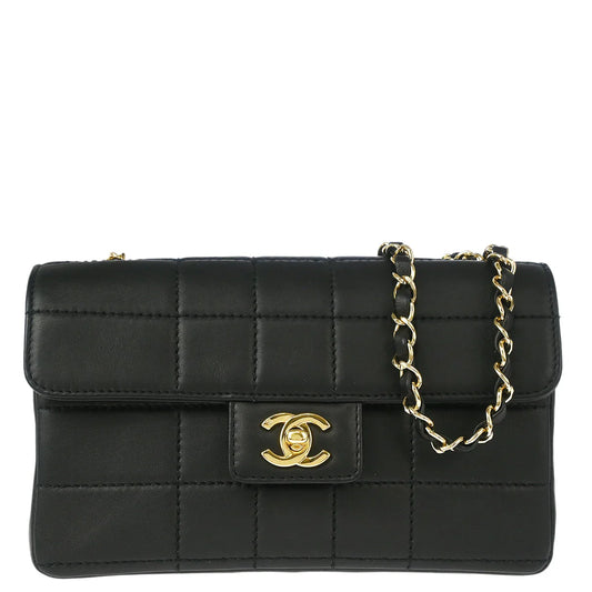 Chanel 2001-2003 Black Calfskin Choco Bar Shoulder Bag