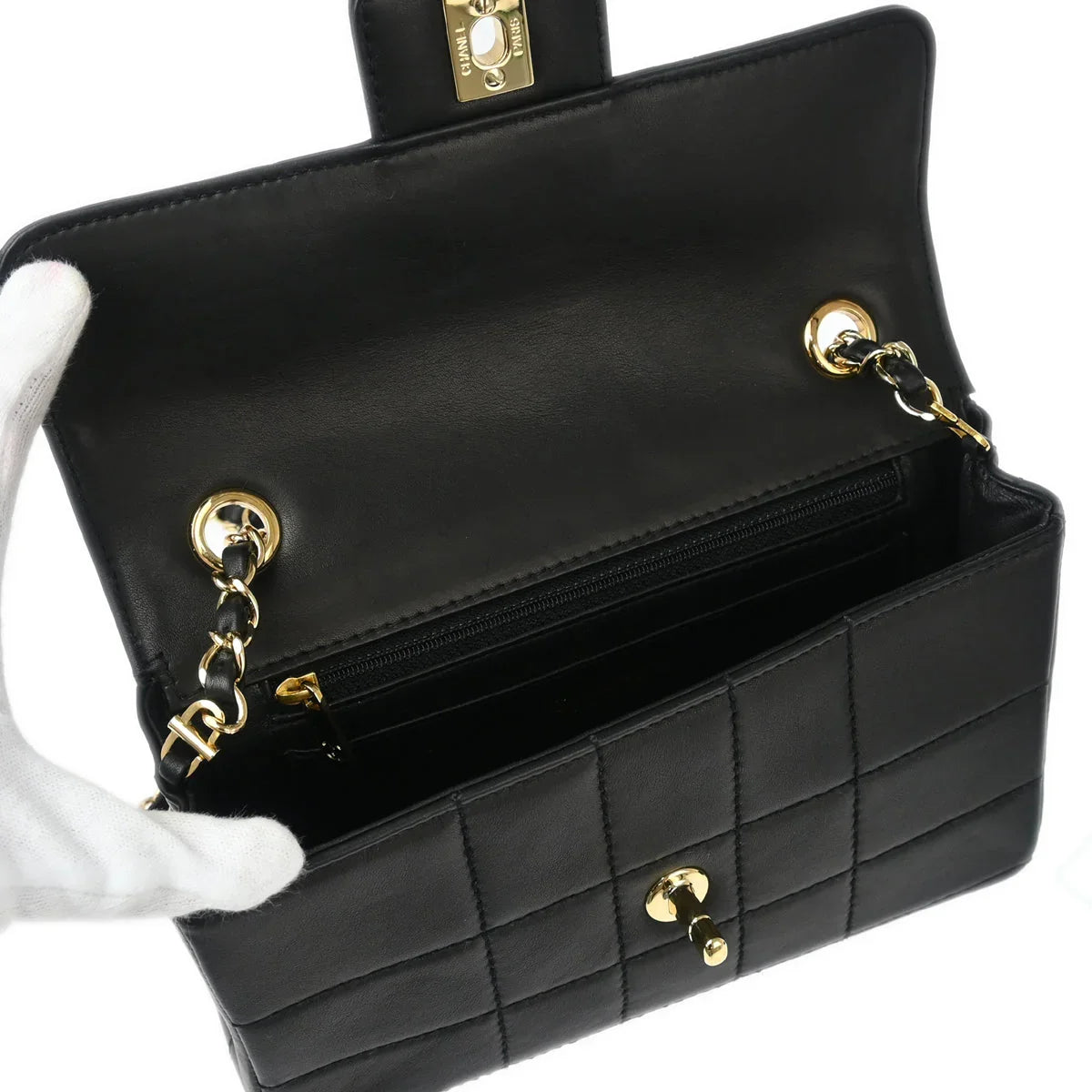 Chanel 2001-2003 Black Calfskin Choco Bar Shoulder Bag