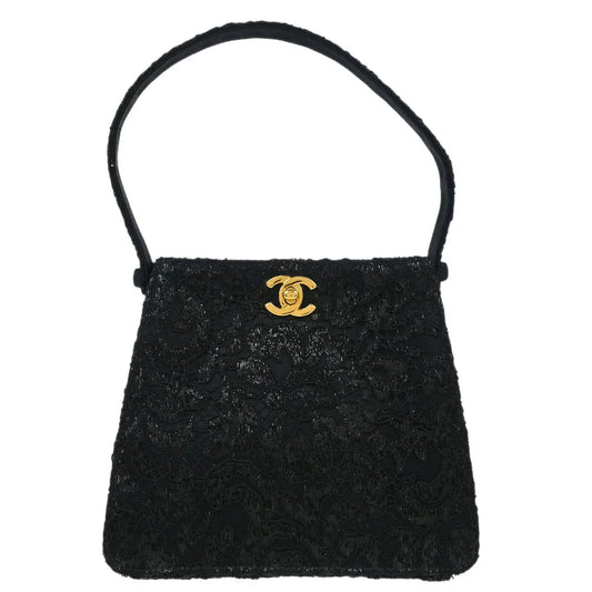 Chanel 1997-1999 Black Satin Lace Double Sided Turnlock Handbag
