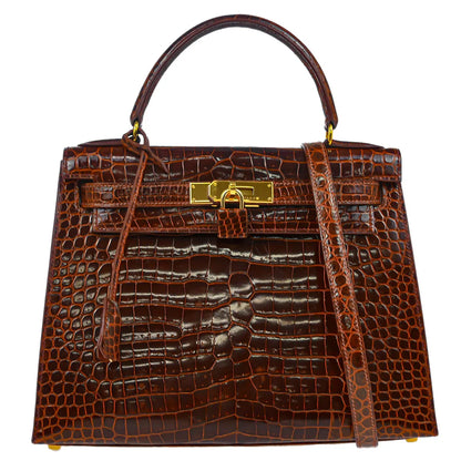 Hermes * 1999 Miel Porosus Crocodile Kelly 28 Sellier 2way Handbag