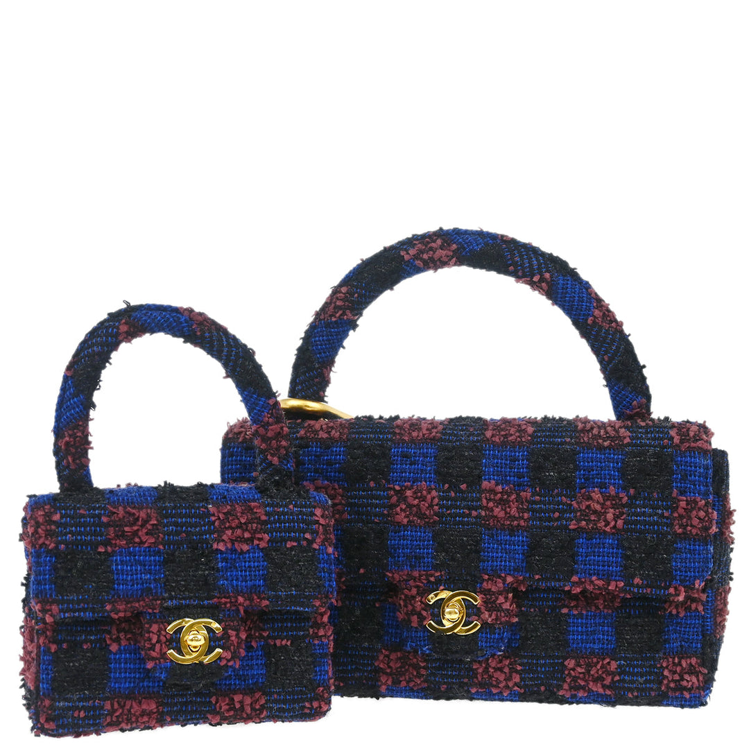 Chanel 1991-1994 Blue Tweed Classic Single Flap 2 in 1