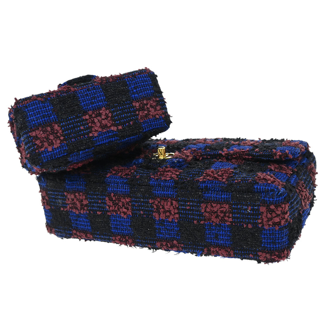 Chanel 1991-1994 Blue Tweed Classic Single Flap 2 in 1