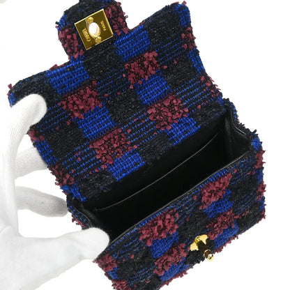Chanel 1991-1994 Blue Tweed Classic Single Flap 2 in 1 Handbag Set