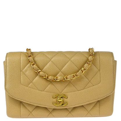 Chanel 1994-1996 Beige Caviar Small Diana Shoulder Bag