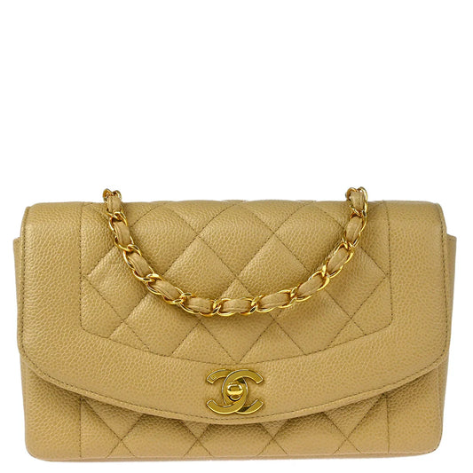 Chanel 1994-1996 Beige Caviar Small Diana Shoulder Bag