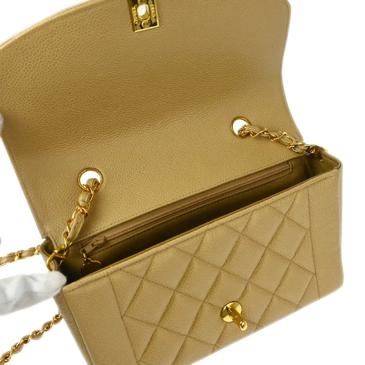 Chanel 1994-1996 Beige Caviar Small Diana Shoulder Bag