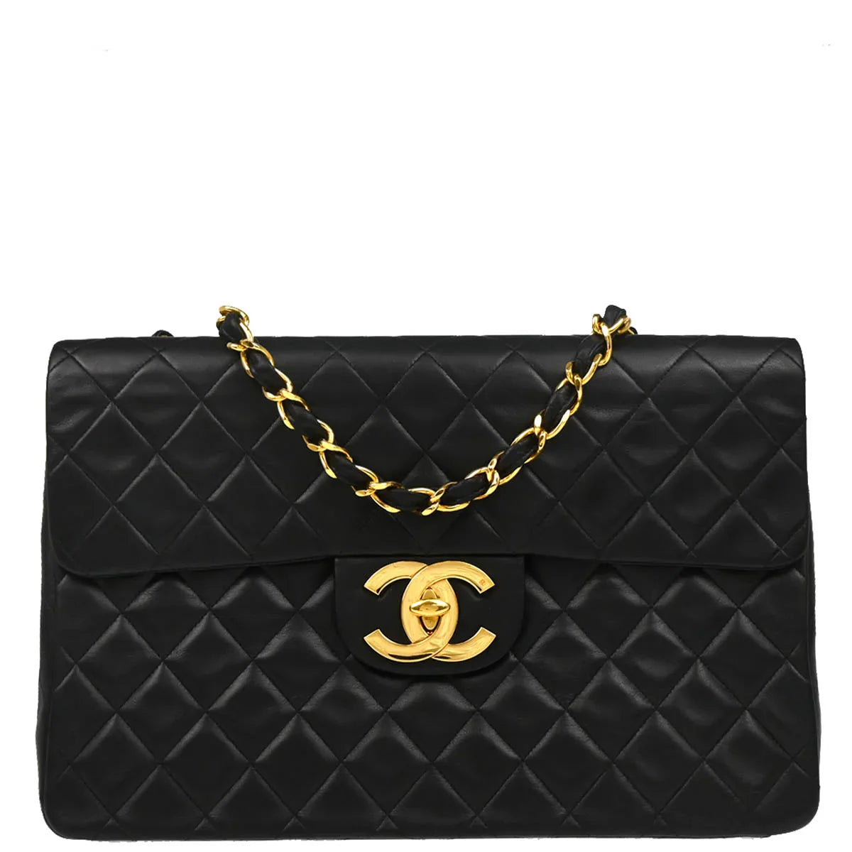 Chanel 1991-1994 Black Lambskin Maxi Classic Flap Shoulder Bag