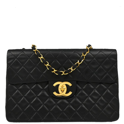 Chanel 1991-1994 Black Lambskin Maxi Classic Flap Shoulder Bag