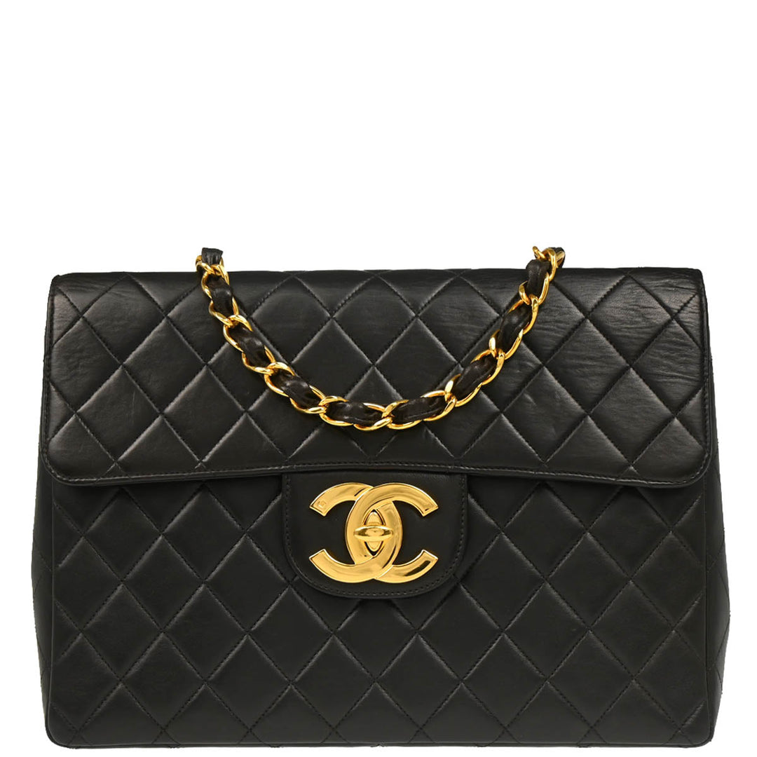 Chanel Black Lambskin Jumbo Classic Flap Shoulder Bag