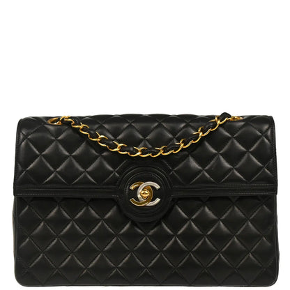 Chanel 1994-1996 Black Lambskin Paris Shoulder Bag