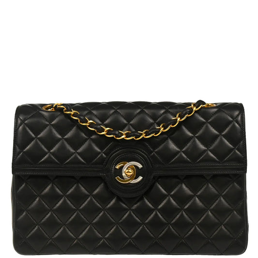 Chanel 1994-1996 Black Lambskin Paris Shoulder Bag