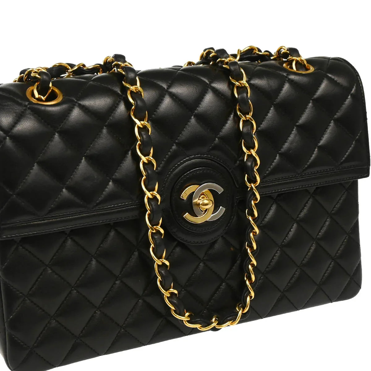 Chanel 1994-1996 Black Lambskin Paris Shoulder Bag