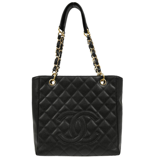 Chanel 2004-2005 Black Caviar Petite Shopping Tote PST Chain Handbag