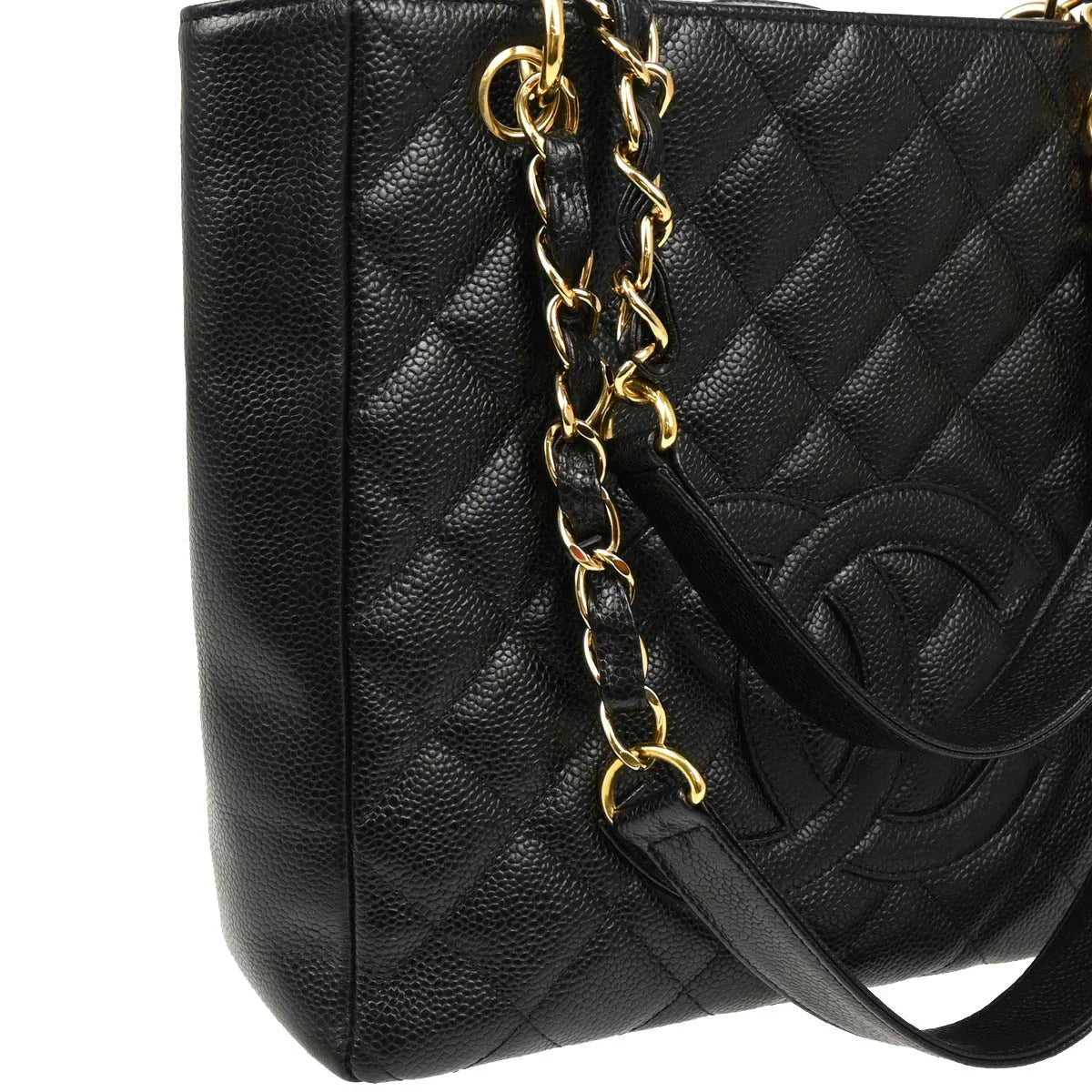 Chanel 2004-2005 Black Caviar Petite Shopping Tote PST Chain Handbag