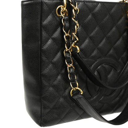 Chanel 2004-2005 Black Caviar Petite Shopping Tote PST Chain Handbag