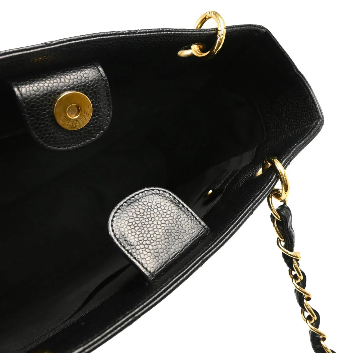 Chanel 2004-2005 Black Caviar Petite Shopping Tote PST Chain Handbag