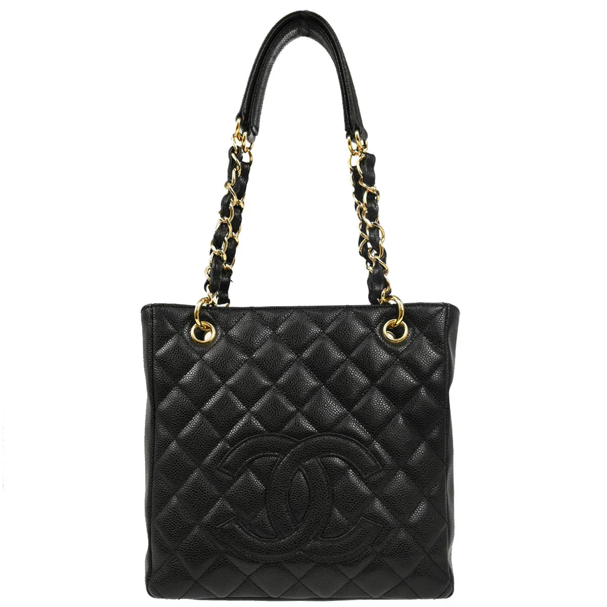 Chanel 2008-2009 Black Caviar Petite Shopping Tote PST Chain Handbag