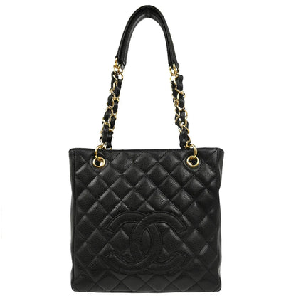 Chanel 2008-2009 Black Caviar Petite Shopping Tote PST Chain Handbag