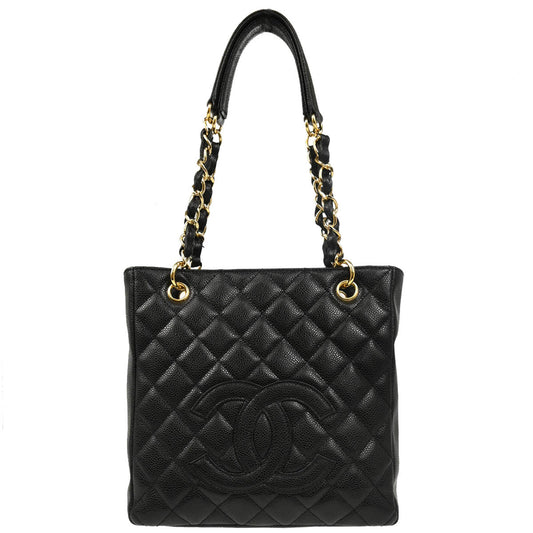 Chanel 2008-2009 Black Caviar Petite Shopping Tote PST Chain Handbag