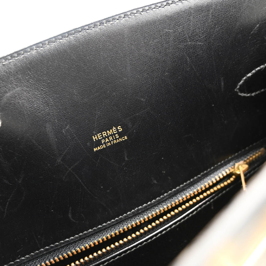 Hermes 1992 Black Box Calf Kelly Sport GM Shoulder Bag