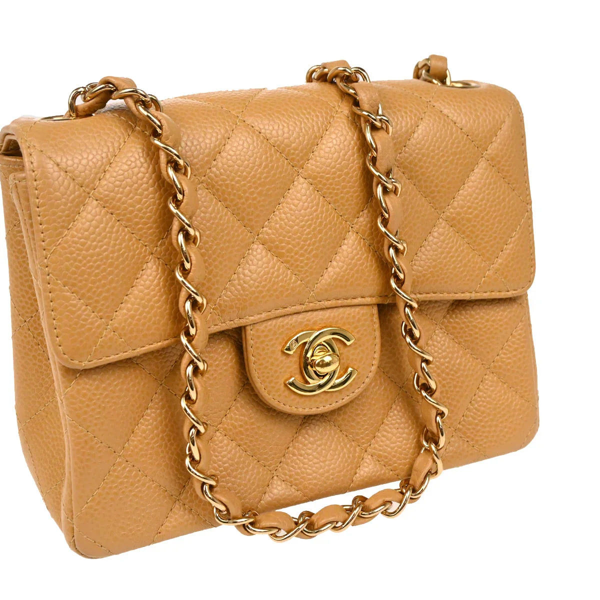 Chanel 2005-2006 Beige Caviar Mini Classic Square Flap Shoulder Bag 17