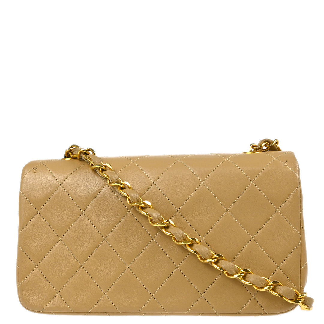 Chanel 1989-1991 Beige Lambskin Turnlock Mini Full Flap