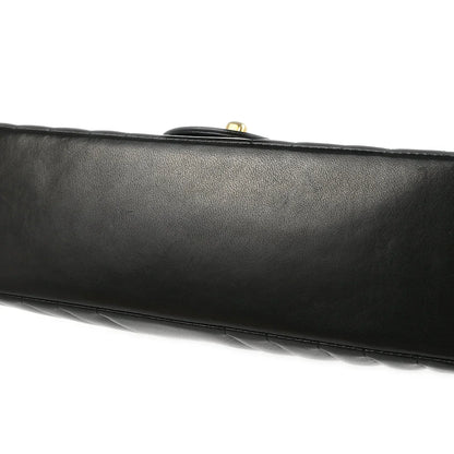 Chanel 1991-1994 Black Lambskin Vertical Stitch Single Flap Shoulder Bag