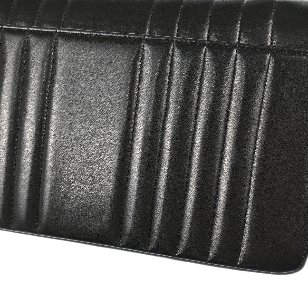 Chanel 1991-1994 Black Lambskin Vertical Stitch Single Flap Shoulder Bag