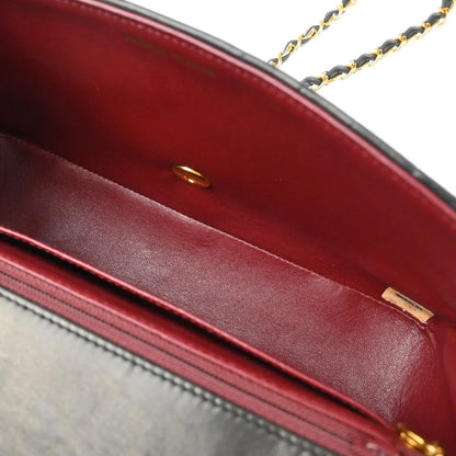 Chanel 1991-1994 Black Lambskin Vertical Stitch Single Flap Shoulder Bag