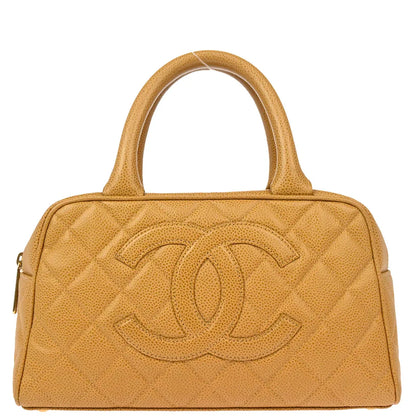 Chanel 2003-2004 Beige Caviar Bowling Bag 27