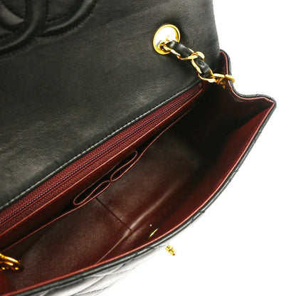 Chanel 1989-1991 Black Lambskin Classic Square Flap Shoulder Bag 20